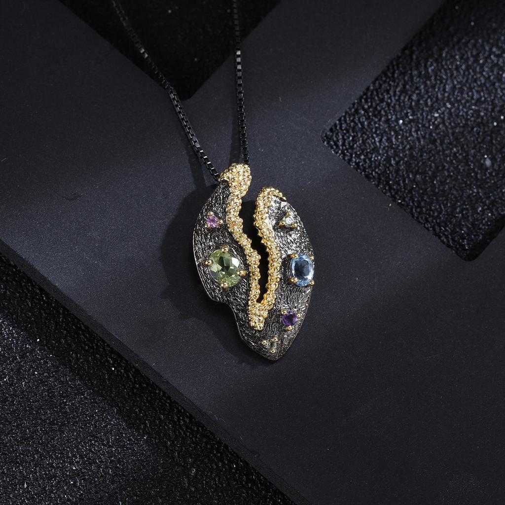Итальянский ремесленный оригинальный дизайнерский кулон с драгоценными камнями, подвеска в стиле ретро, высококачественное серебро 925 пробы, натуральный цвет, кулон с драгоценными камнями