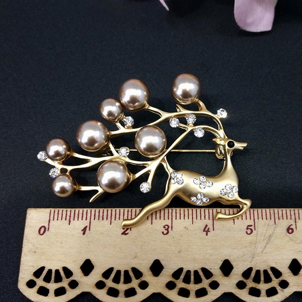 Cute Animal Deer Brooches Women Black Vintage Rhinestone & Simulated Pearl Brooch Pins Jewelry