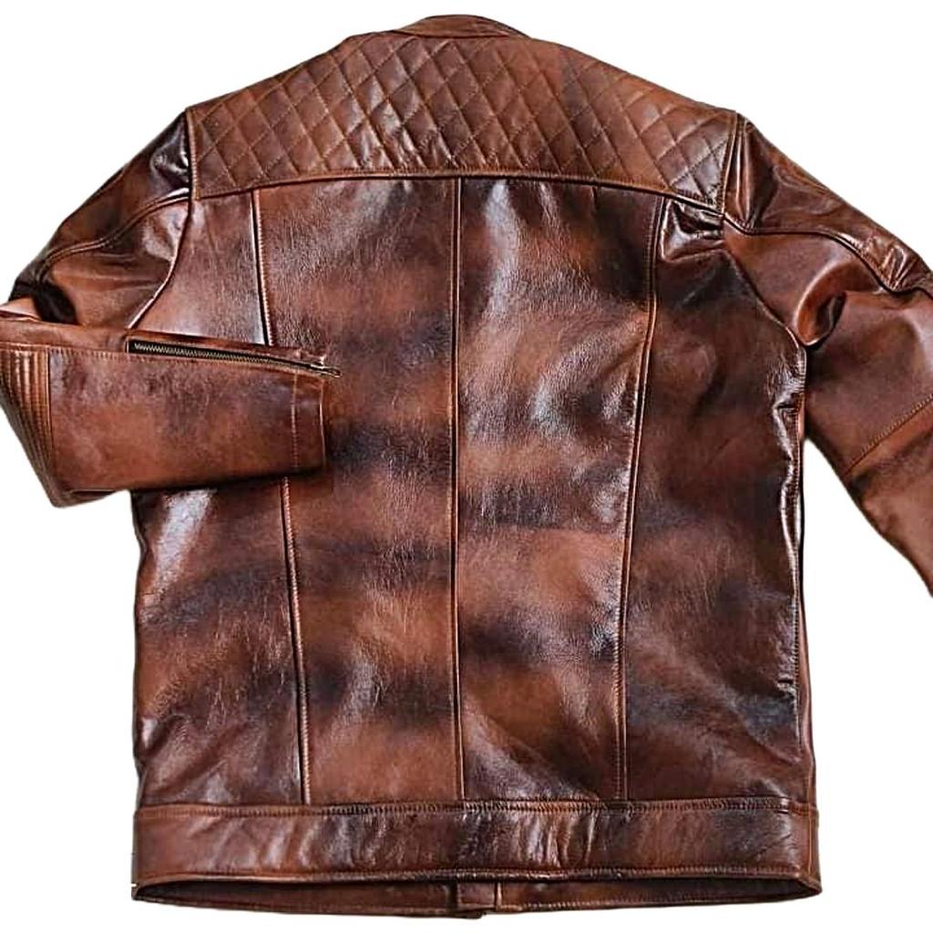 NOORA New Men's REAL Lambskin Leather,Distressed Brown, Biker Jacket ,Real Lambskin Leather, Cafe Racer Jackets, GirlFriend Dates Jacket,Gift For Him