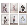 Animal Retro Bathroom Toilet Wall Art Canvas Painting Funny Panda Dinosaur Flamingo Bathtub Poster Print Kids Room Home Decor