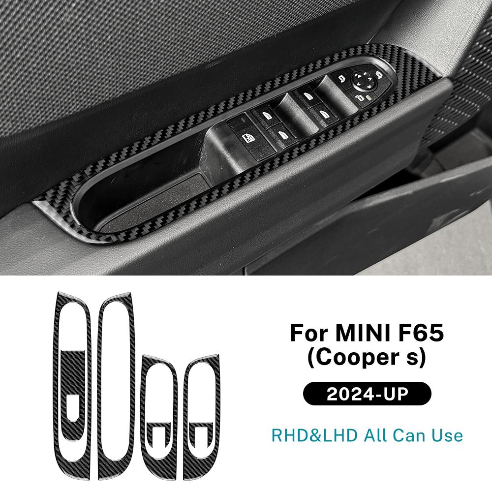 AMBERMILE for Mini Cooper S F65 2024 2025 Car Door Window Lift Switch Frame Interior Soft Carbon Fiber Sticker Panel LHD RHD pwaxk99