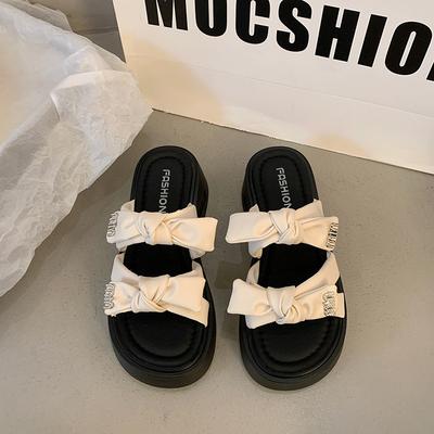 Крутые шлепанцы с бантом женские 2025 новая летняя толстоподошвенная обувь для невысоких людей, увеличивающая рост и подходящая для ношения с юбками