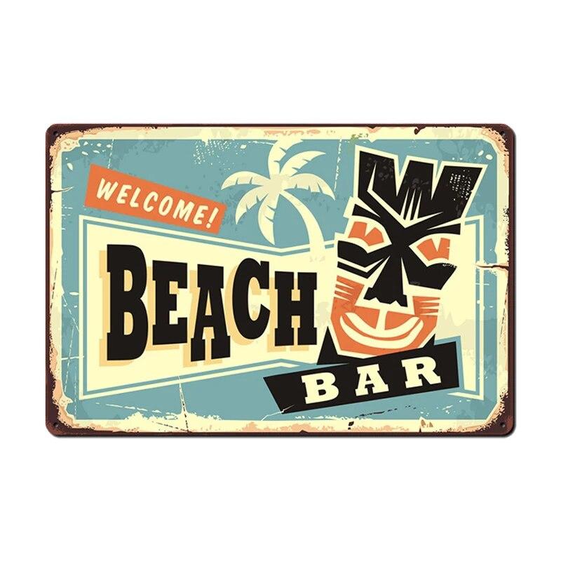 Алоха Тики Бар Плакат Оловянная Вывеска Винтаж Пляжная Вечеринка Бар Паб Настенный Декор Металлическая Пластина Ретро Гавайи Серфинг Таблички