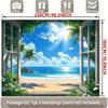 2D flat banner  1 piece. Tropical beach window scene with palm tree landscape art polyester background fabric.