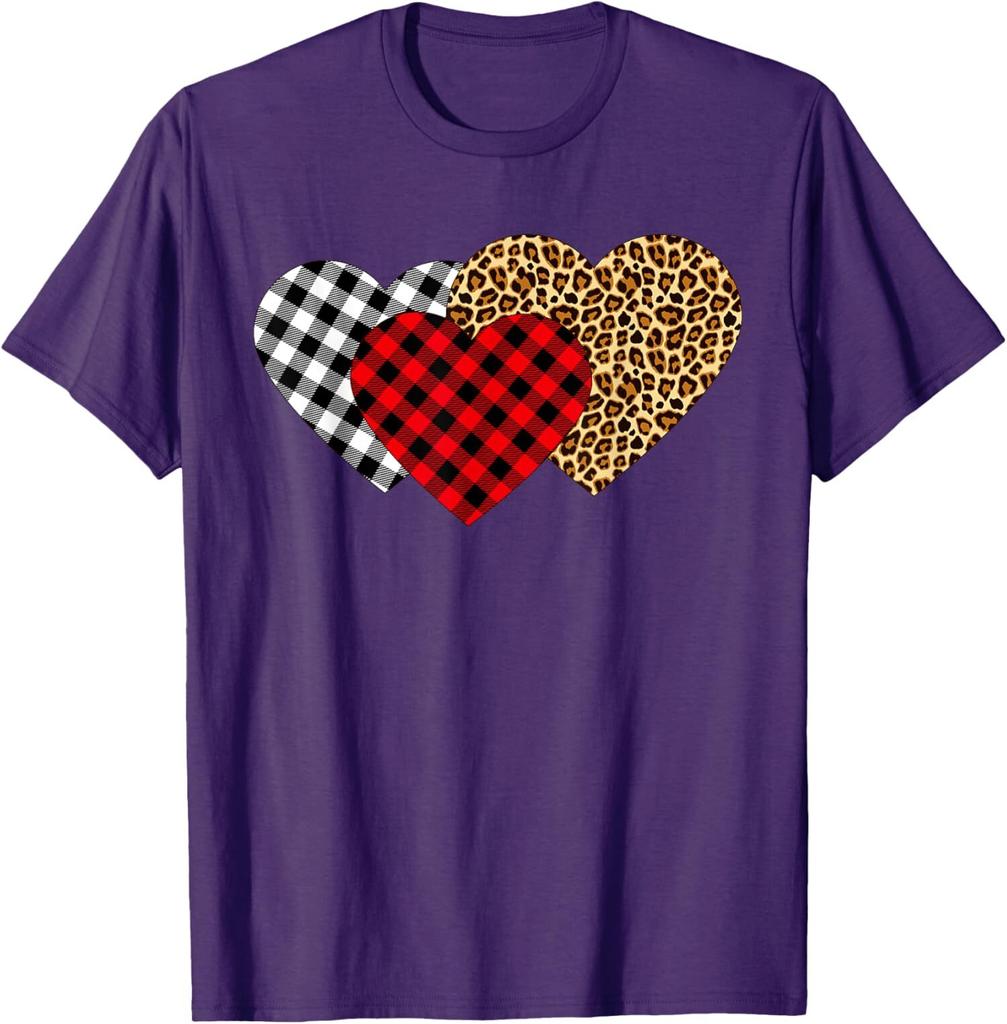 Leopard Heart Buffalo Plaid Heart Valentine Day Unisex T-Shirt
