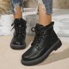 Женские модные повседневные ботинки для отдыха на открытом воздухе 2024 года, зимние новые теплые ботинки на низком каблуке с круглым носком, большие размеры, женская модная трендовая обувь на платформе