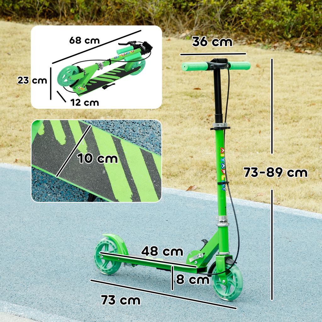 Kids Scooter, Double Brakes, Metal Frame, Footrest, Foldable, 3-8 Years, Green