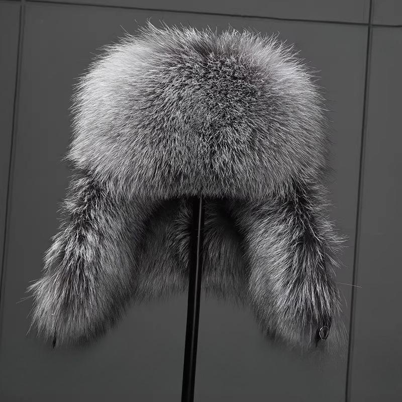 Женская шапка из 100% натурального меха из натурального меха чернобурки, пушистые шапки-ушанки, зимние толстые теплые модные шапки-бомберы с ушками
