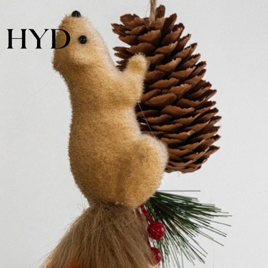 Деревенские Рождественские Украшения Лесные Животные Рождественские Елочные Игрушки Пушистый Искусственный Мех Белка Декор Зимний Лес с Подвесной веревкой 3D Дерево Стена