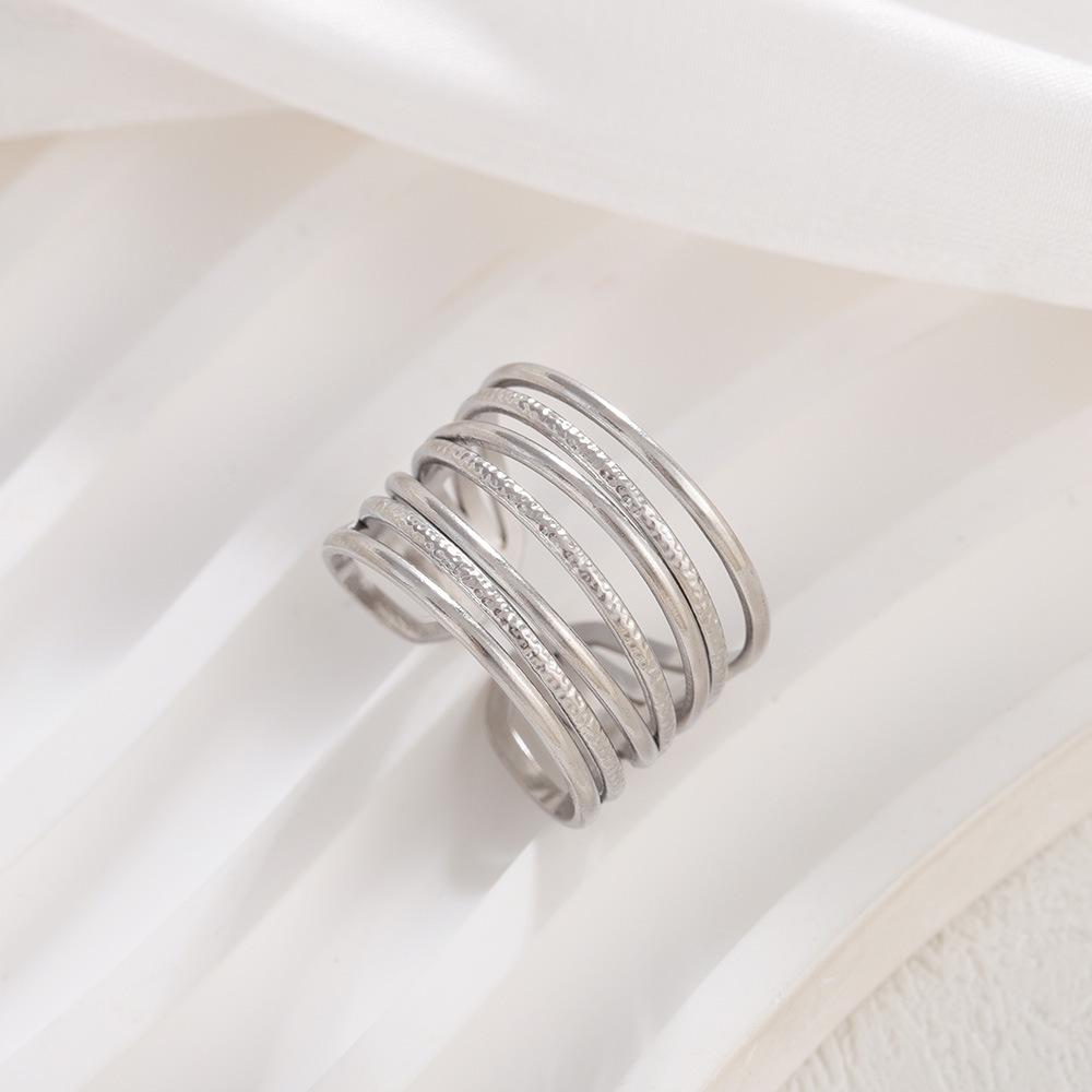 Trendy Women's Stainless Steel Open Ring, Multi-layer Intersecting Titanium Design, Non-fading