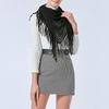 Elegant Women's Knitted Triangular Scarf Imitation Cashmeres Warm Winter Shawl Ponchos with Stylish Fringes Accents