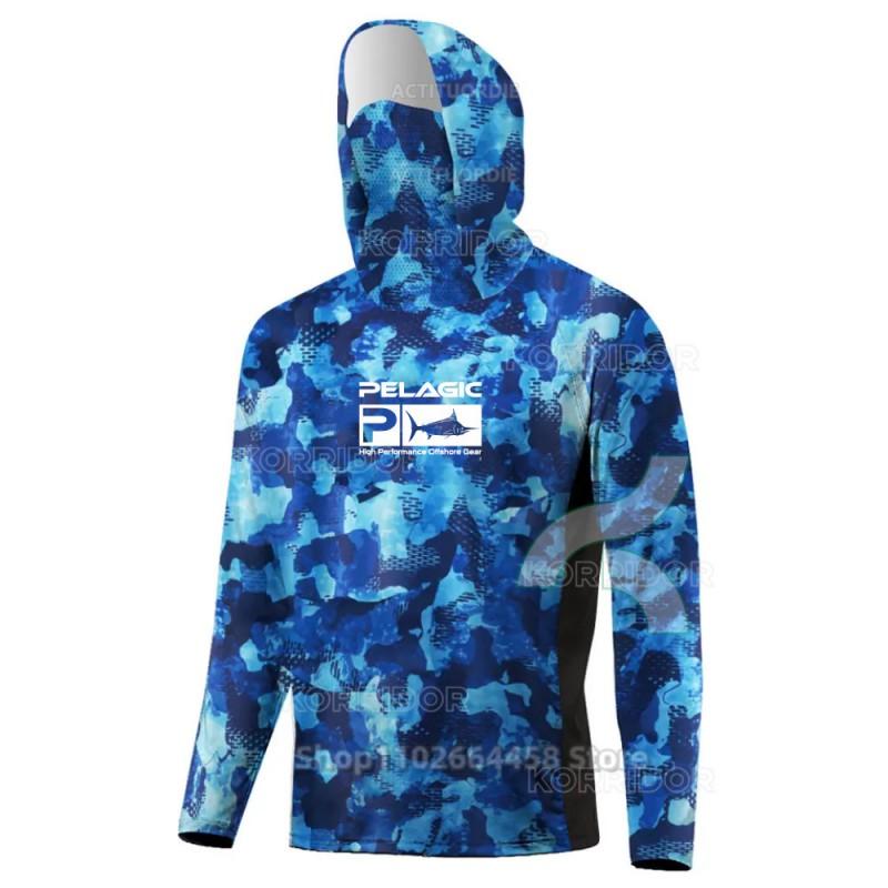 PELAGIC Camo Fishing Hoodie With Face Mask Long Sleeve Sun Protection Breathable Apparel Men