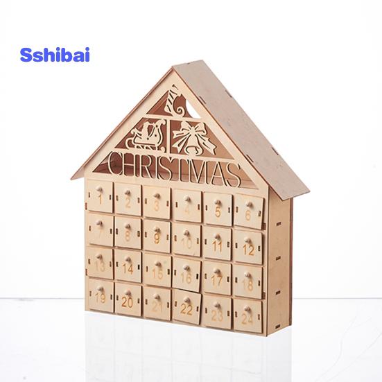 Деревянный рождественский адвент-календарь с 24 пустыми ящиками для хранения в форме дома, рождественский календарь обратного отсчета, домашний декор