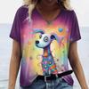 Летняя женская модная футболка с милым принтом собаки, топы с V-образным вырезом, футболки, женская повседневная одежда с коротким рукавом, стильная уличная одежда для женщин