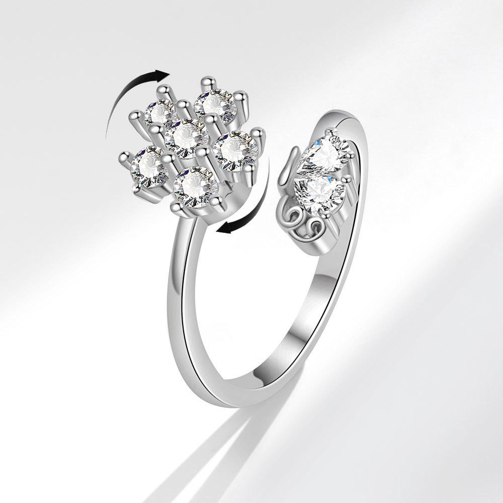 Rotatable Flower Moon Star Open Ring For Women Anti Anxiety Stress Relief Micro Paved Zircon Jewelry