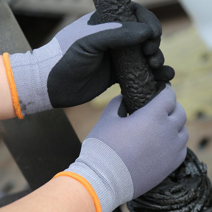 15-Gauge Non-Slip Nylon Frosted Gloves for Oil-Proof Mechanical Maintenance and Handling.