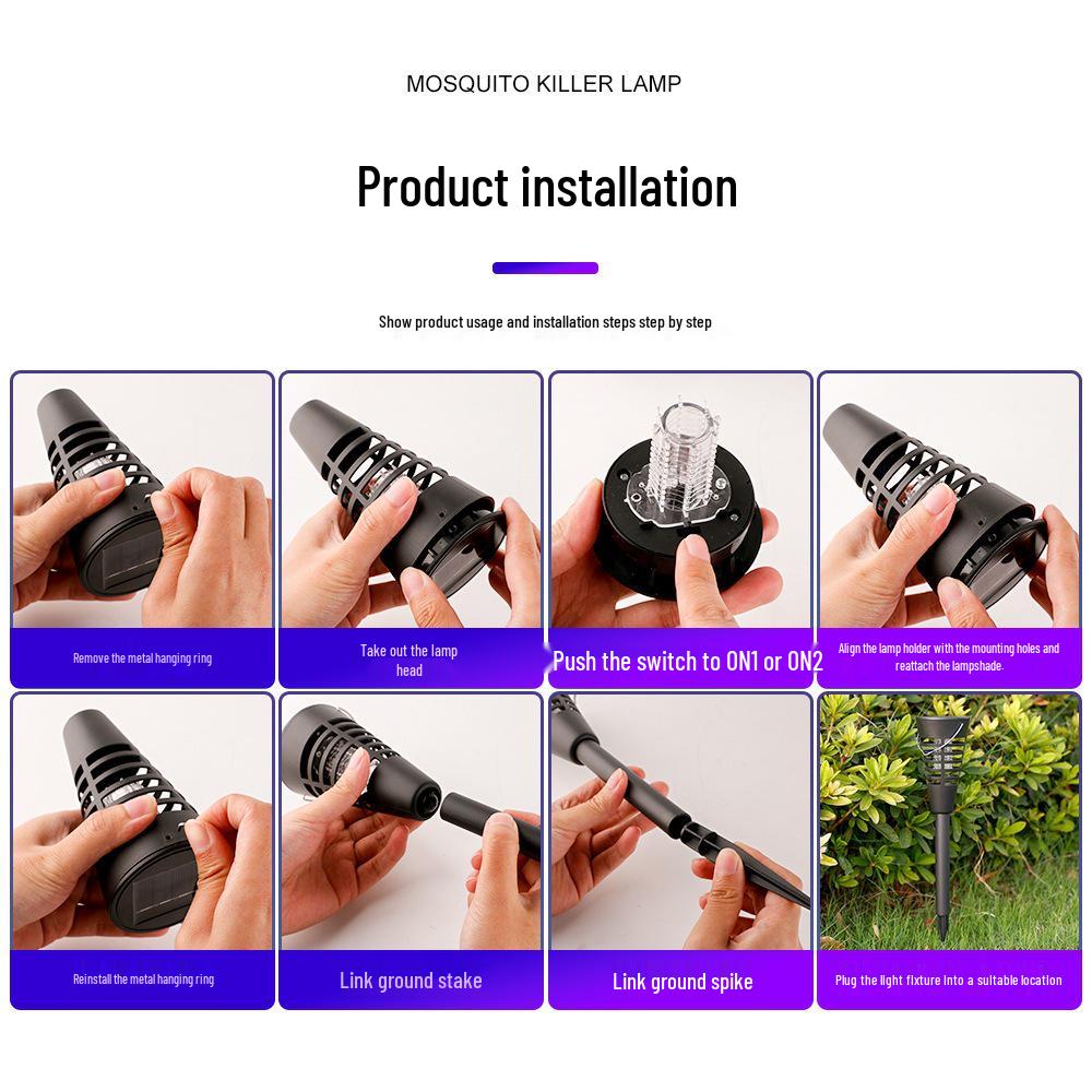 Solar-Powered Outdoor Mosquito Killer: Waterproof Electric Shock Repellent for Lawn, Courtyard, and Garden.