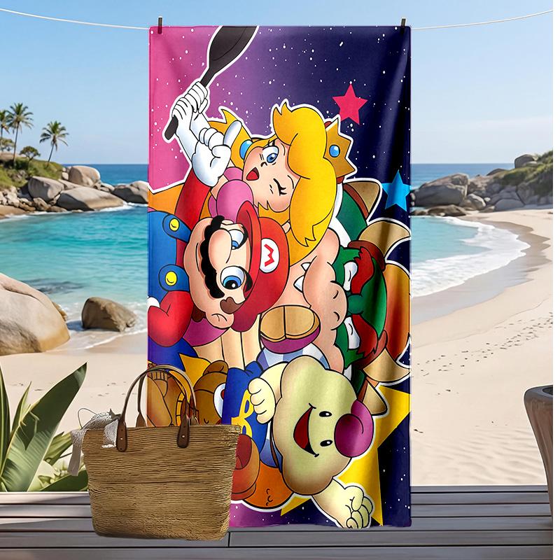 Mario and Luigi Printed Beach Towel Quick Dry Soft TowelPortable Large Rectangular Beach Blanket for Travel Swimming Pool