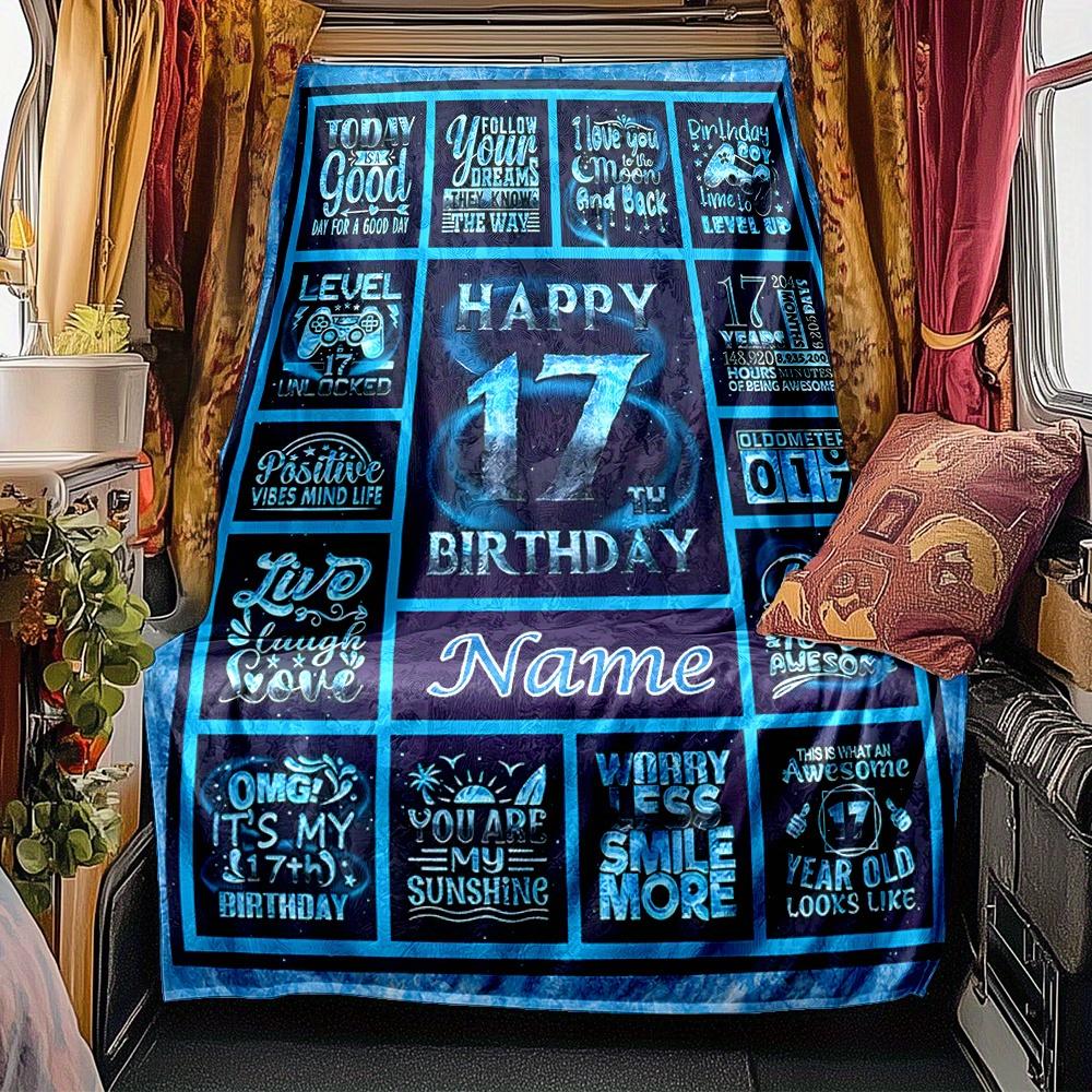 Happy 17Th Birthday Blanket Personalized Name Soft Comfortable Stylish Blanket Car Blanket Perfect For Travel Camping Outdoor Home Suitable For All