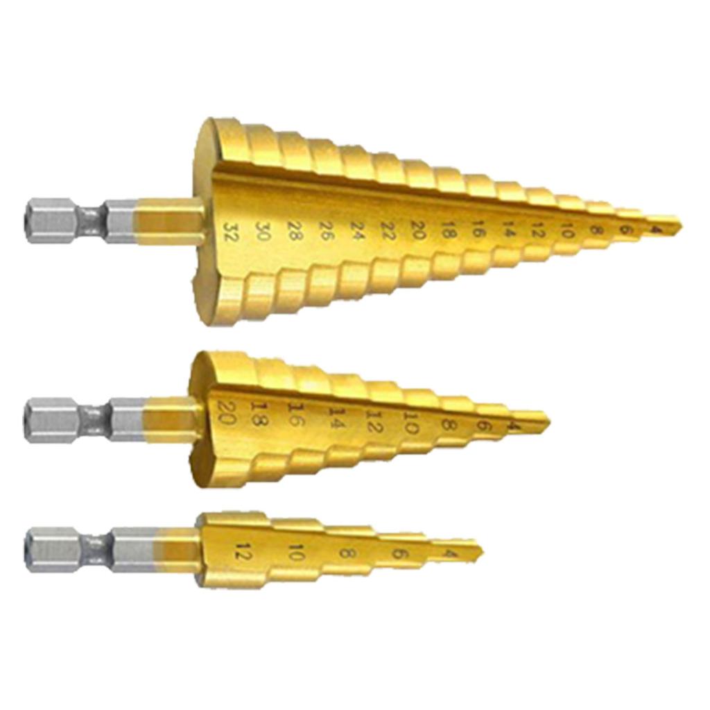 Набор ступенчатых сверл с титановым покрытием, износостойкий, стабильный, прочный, с шестигранным хвостовиком, набор конусных сверл-пагод