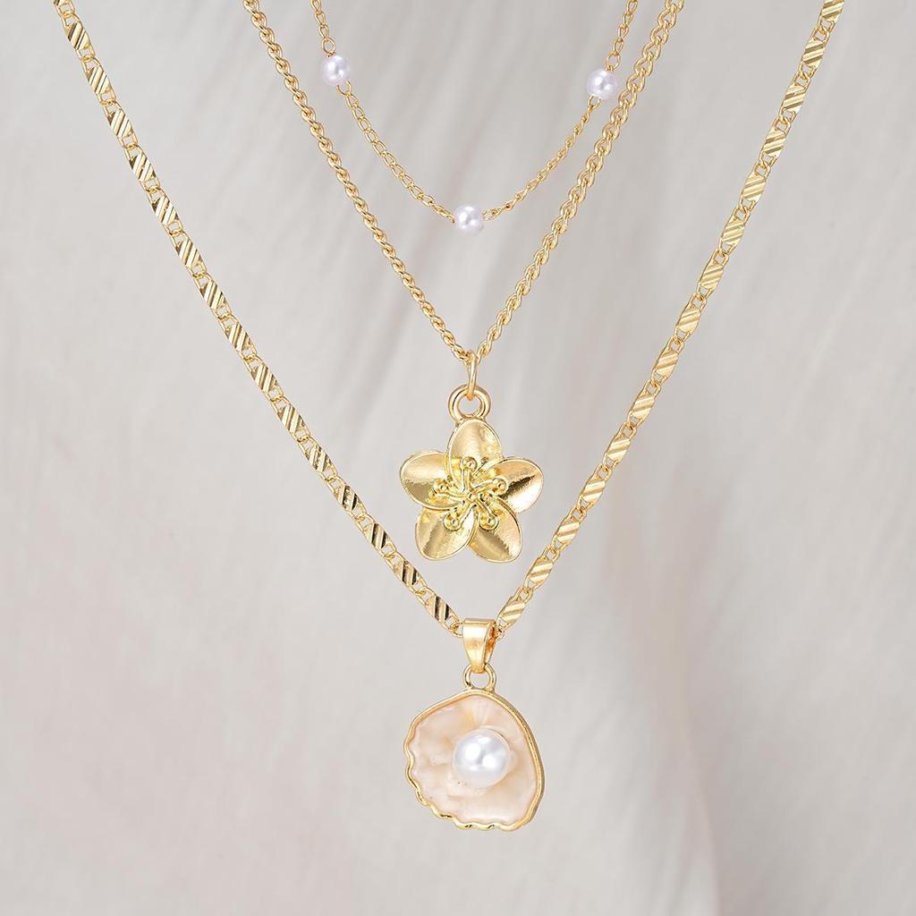 3pcs Set Minimalist Elegant Seashell Flower Faux Pearl Necklace For Women Summer Beach Dating Party Daily Wear Jewelry Gifts