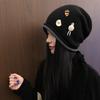 Subculture retro buttons stacked hat female y2k face small knitted wool hat warm ear protector cold hat tide