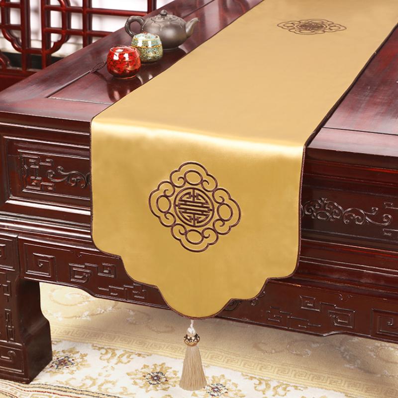 New Chinese Zen Embroidery Table Flag TV Cabinet Cover Cloth Tea Table Table Flag Shoe Cabinet Bed Tail Scarf Long Table Flag