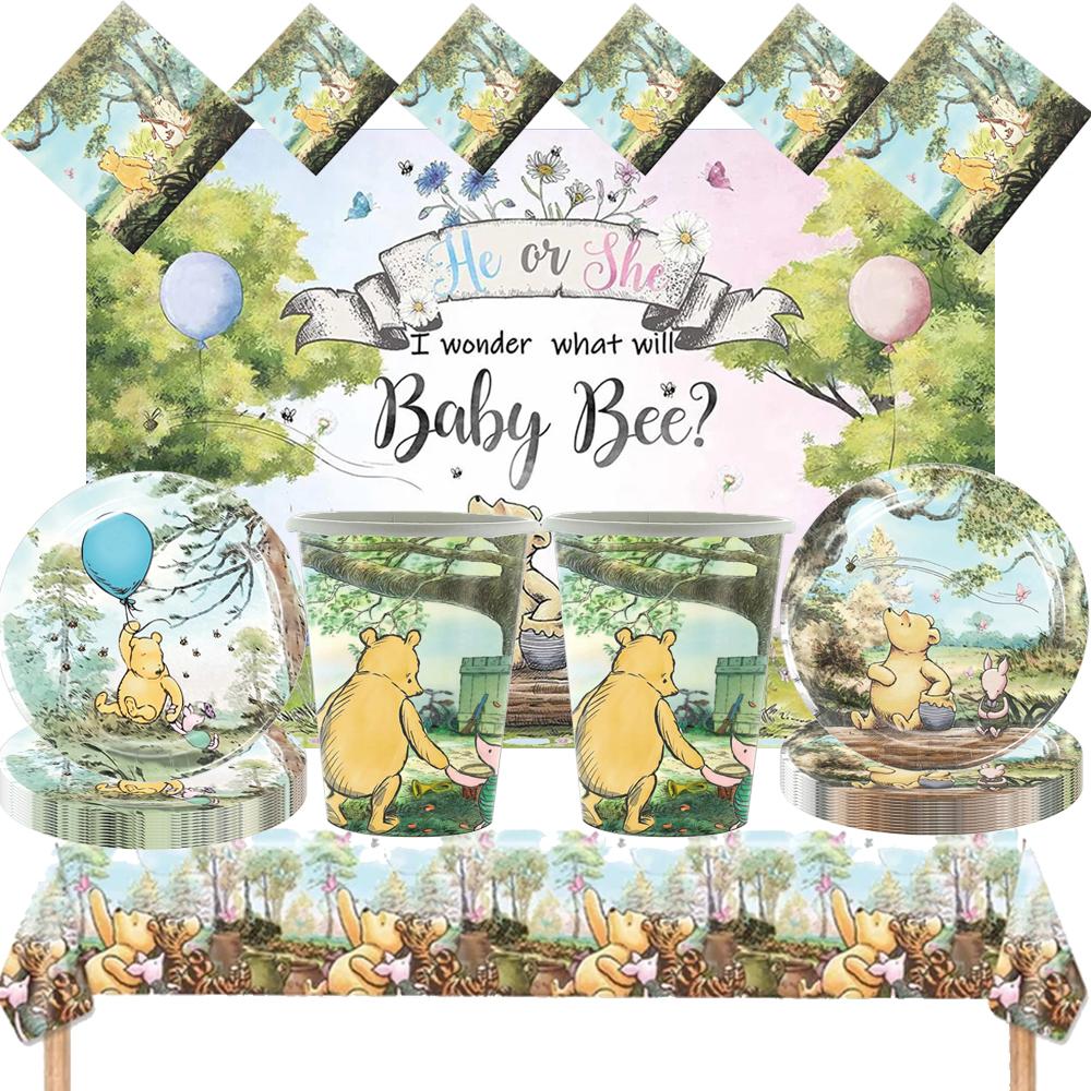 Winnie The Pooh Birthday Party Decoration Paper Cup Plates Napkins Table Cover Balloons Banner Serves 10 Guests Baby Shower