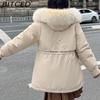 BITCED Winter Thickened Puffer Coat for Women with Waist-cinching, Slimming Fit, Hood and Large Fur Collar for Warmth