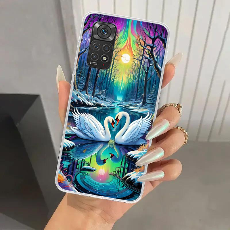 White Swan Grace Art Phone Case for Xiaomi Redmi Note 15 14 14S 13 12S 12 Pro 11S 11 Plus 11T 11E 10S Soft Funda Print Shell Red