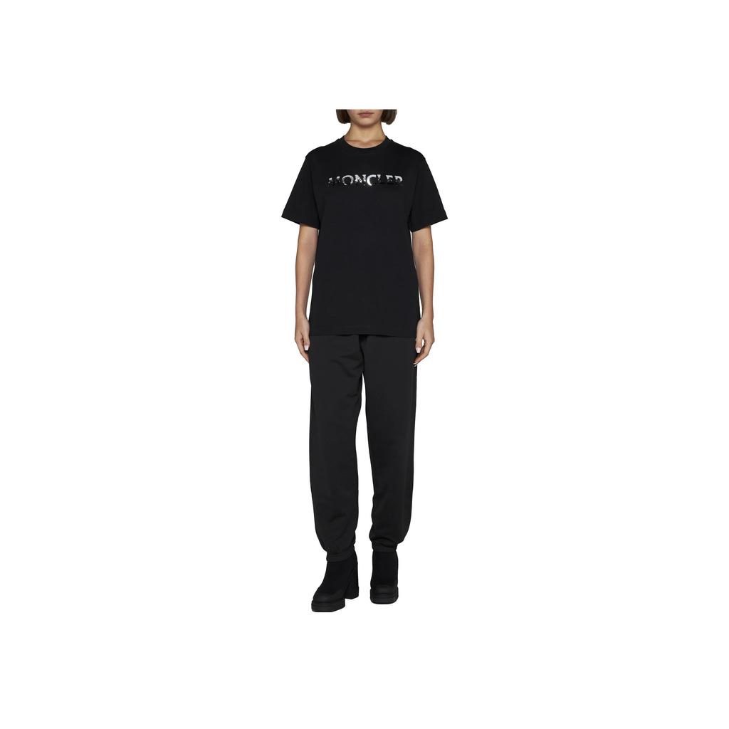 Moncler FW23 Letter Print Crew Neck Pullover Short Sleeve T-Shirt Women Tops Black 8C00028829HP999