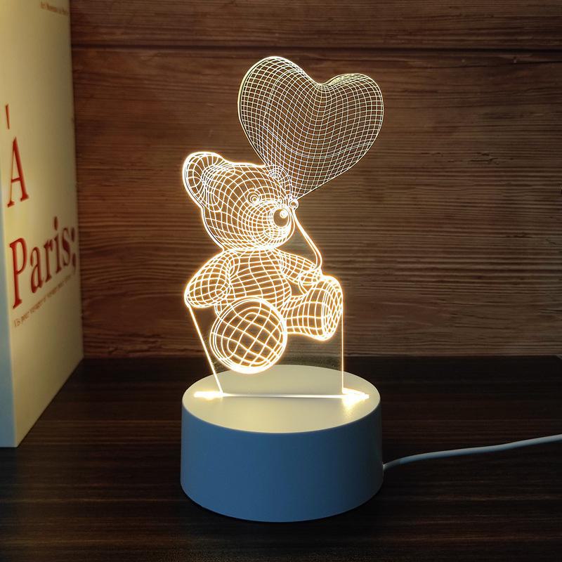 3D-светодиодный ночник: Креативный прикроватный светильник для защиты глаз в спальне, питание от USB, энергосберегающий, идеально подходит для общежитий и девочек.