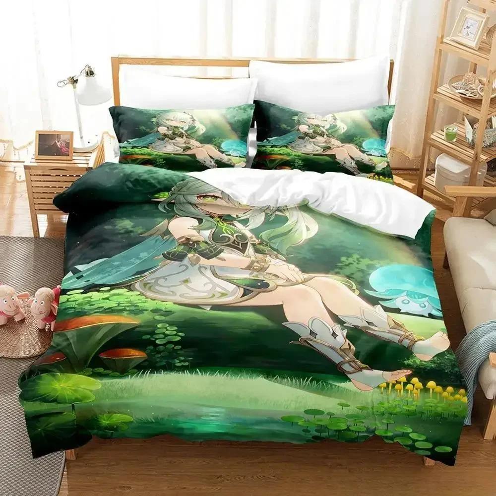Lightweight Breathable New Game Nahida Genshin Impact Cartoon Anime three piece Adult Kid Bedroom Sets 3D Kawaii Girls Quilt