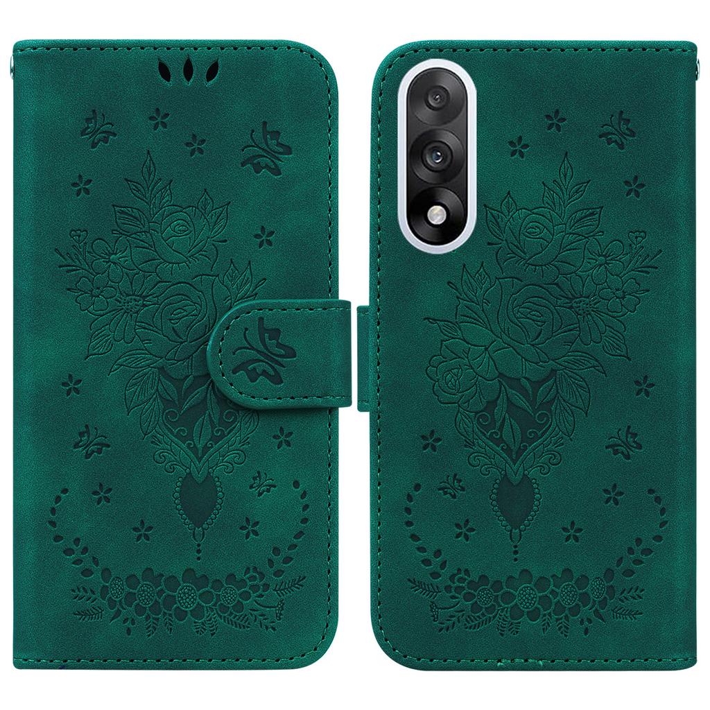 For OnePlus Nord 5 5G Case Butterfly Flower Imprint PU Leather Wallet Phone Cover with Strap