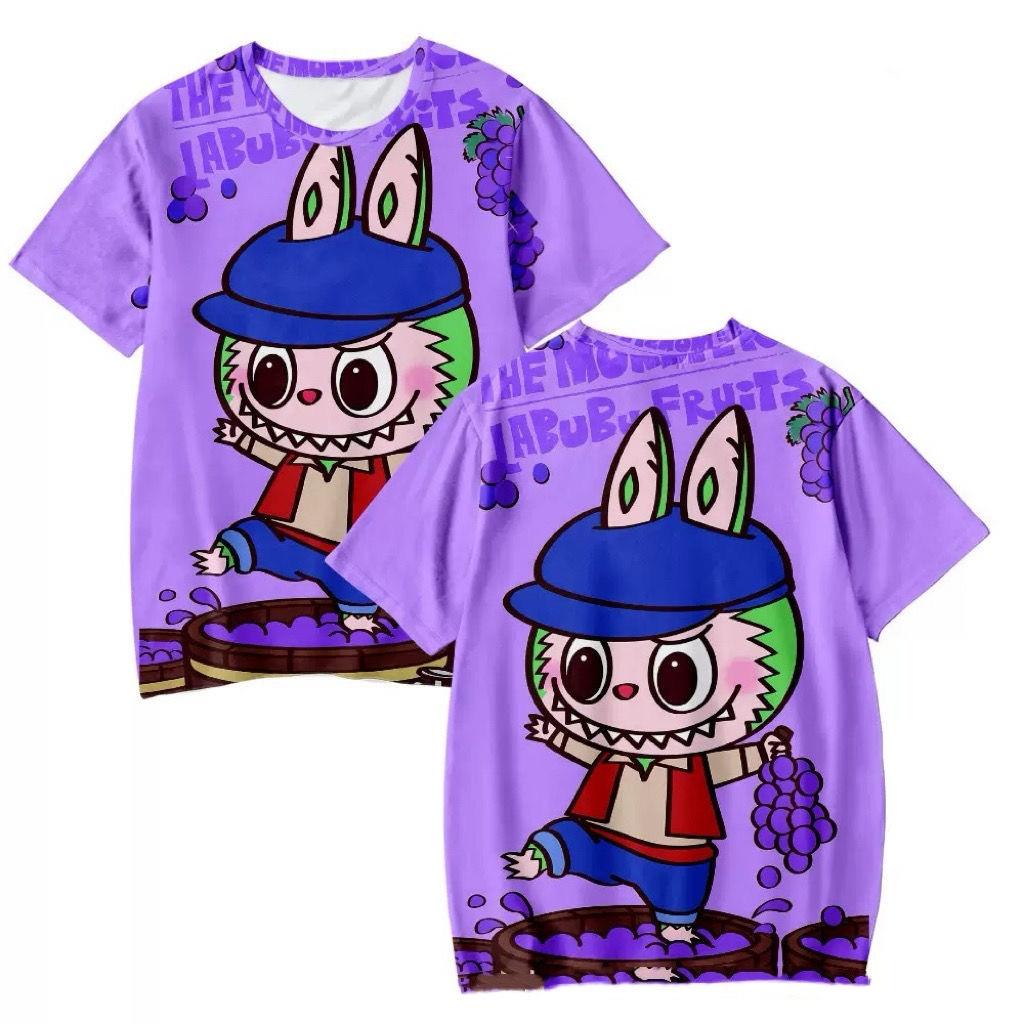 Футболки с 3D-принтом Labubu для детей, мультяшные футболки для мальчиков и девочек, парные футболки с коротким рукавом, детские футболки в одном стиле для родителей и детей