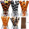 25pcs Halloween Theme Disposable Paper Straws Spider Skull Pumpkin Bat Pattern Happy Halloween Party Decor Supplies