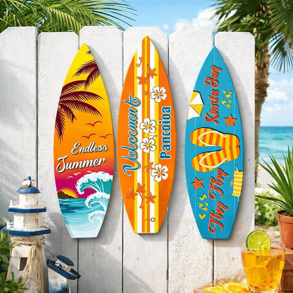 Retro Beach Surfboard Decor Colorful Wooden Surfboard Sign Funny Surfboard Ornaments Summer Home