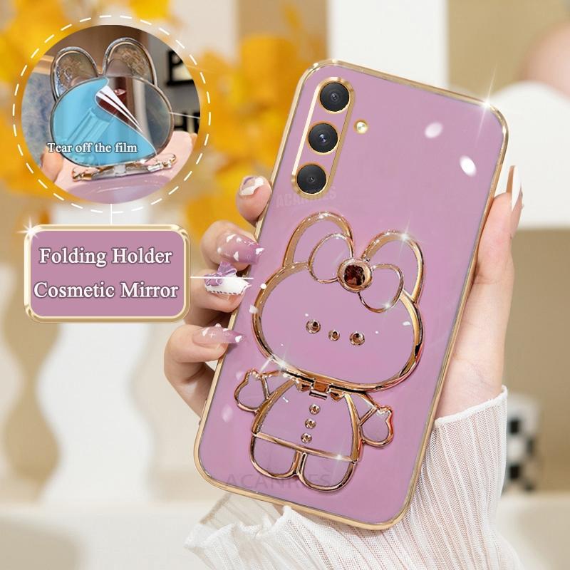 A 15 25 35 55 Роскошный чехол-держатель для зеркала с покрытием для Samsung Galaxy A15 A25 A35 A55 5g A05s A05 M14 M54 Силиконовый чехол-подставка A04s