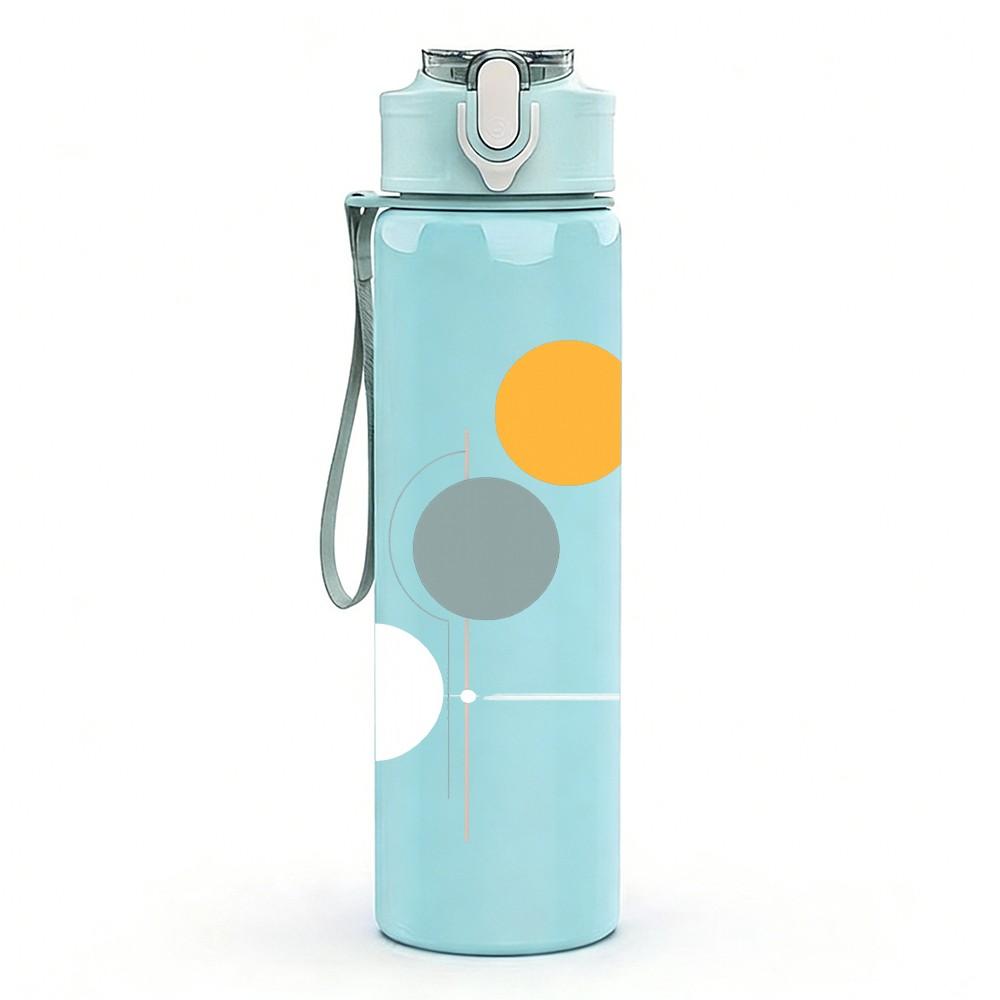 1PC Simple Two Circle Abstract Art 750ml Color Plastic Sports Water Bottle Leakproof Flip Straw Lid Suitable for Sports Office Home Use