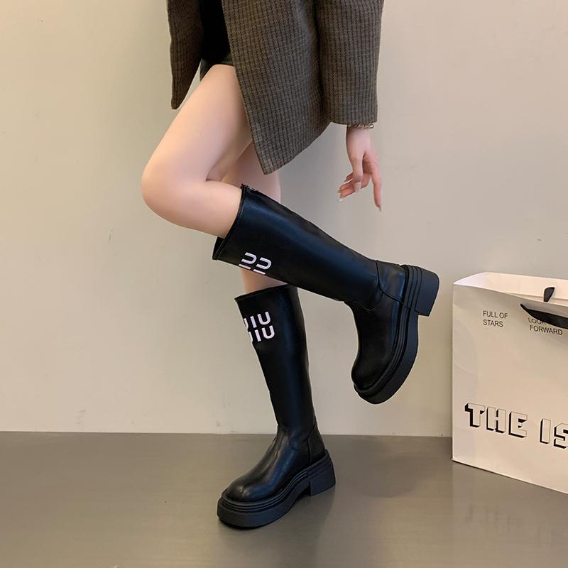 Shoes for Women Thick Sole Knee-High Elastic Long Boots Women Autumn Winter New Letter Height Increasing Motorcycle Women Boots