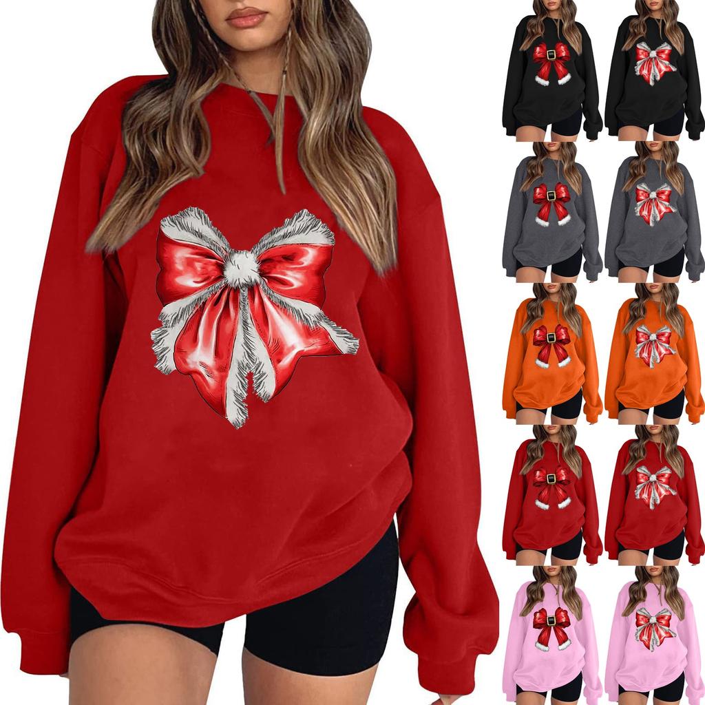 Women's Casual Round Neck Long Sleeved Pullover,Christmas Printed Top, Long Sleeved Hoodie