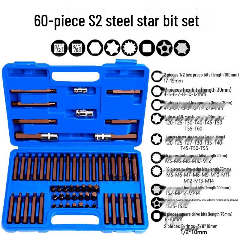 Набор ударных 12-гранных головок Torx с удлинителем, 1/2 дюйма