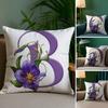 Simple Purple Flower Letters Pillow Case Plush Fabric Soft Double Sided Print Sofa Cushion Cover Throw Pillow Covers
