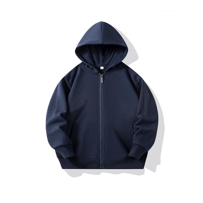 Autumn Children's Terry Cloth Zip-Up Hoodie with Pocket - Solid Color Korean Style Parent-Child Jacket