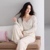 Modal Women's Pajamas Set with Chest Pad - Autumn Floral Long Sleeve Top and Pants for Home or Outdoor Wear.