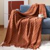 Textured Knitted Soft Throw Blanket With Tassels Warm Fluffy Cozy Plush For Fall Spring Couch Bed Sofa Framhouse Boho Decor