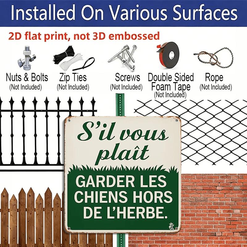 2D Flat 1pc - 2D Flat Signboard, Fun Warning Sign, No Dogs Allowed To Walk on The Lawn Sign, Retro Aluminum Sign, Courtyard Wall Art, No Dogs Allowed