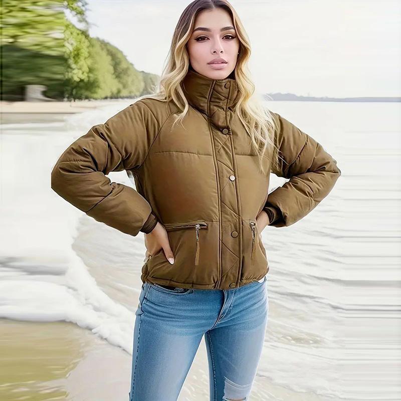 Зимние женские повседневные хлопковые куртки из хлопка, толстые короткие молнии, воротник-стойка, теплые парки, пальто, верхняя одежда