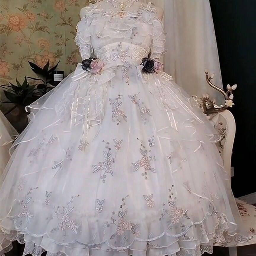 Ретро Лолита платье Женщины Милые кружева Цветочная вышивка принцесса свадебные платья девушки милые