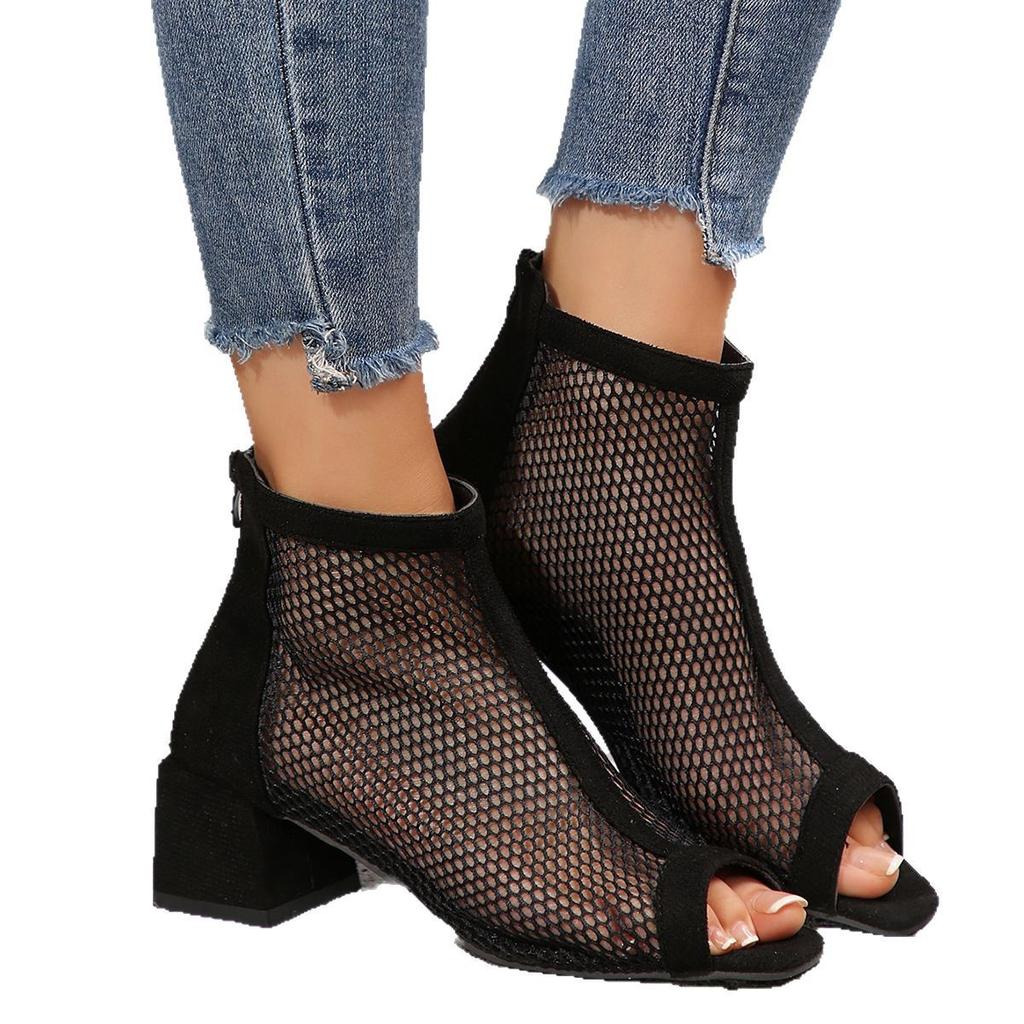 Plus-Size Cross-Border Mesh High Heel Sandals Women's 2025 New Arrival